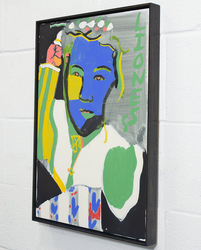 Painting on panel, framed in stained oak